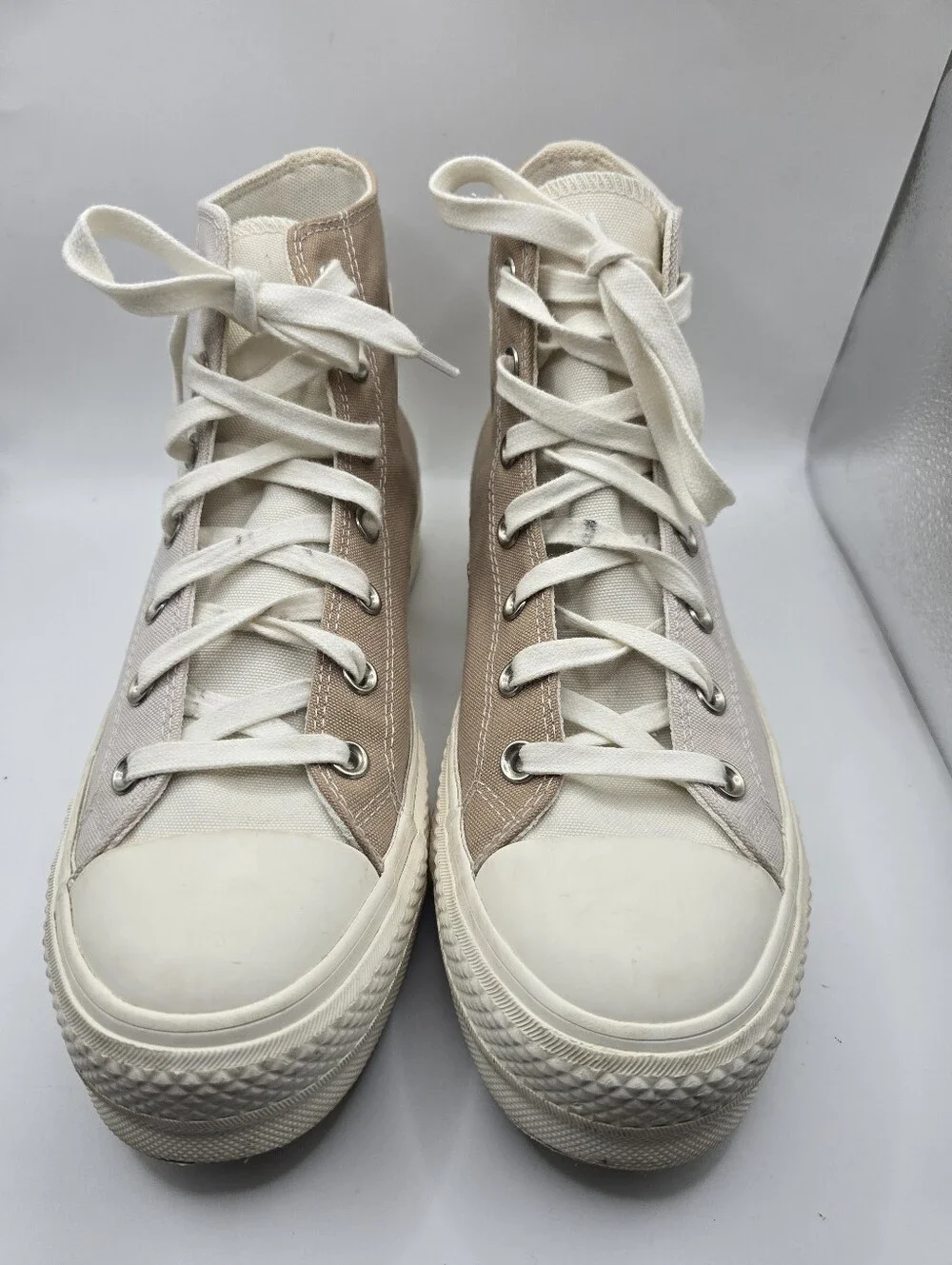 Converse Chuck 2 Tone Beige Platform High Top Canvas Skater Sneakers. Ladies 9.5 - Picture 3 of 15